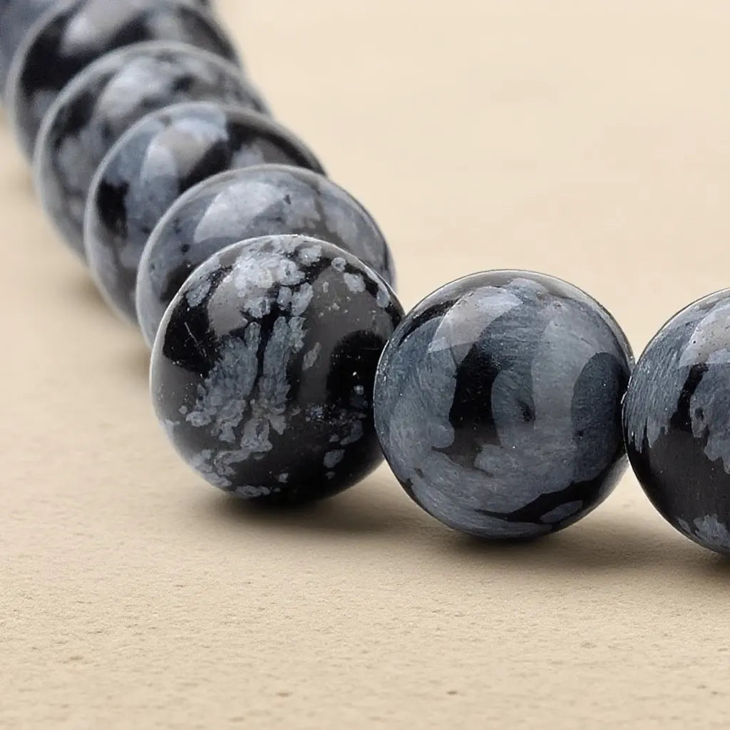 Natural Obsidian Snowflake Rosary Beads - 4mm to 10mm