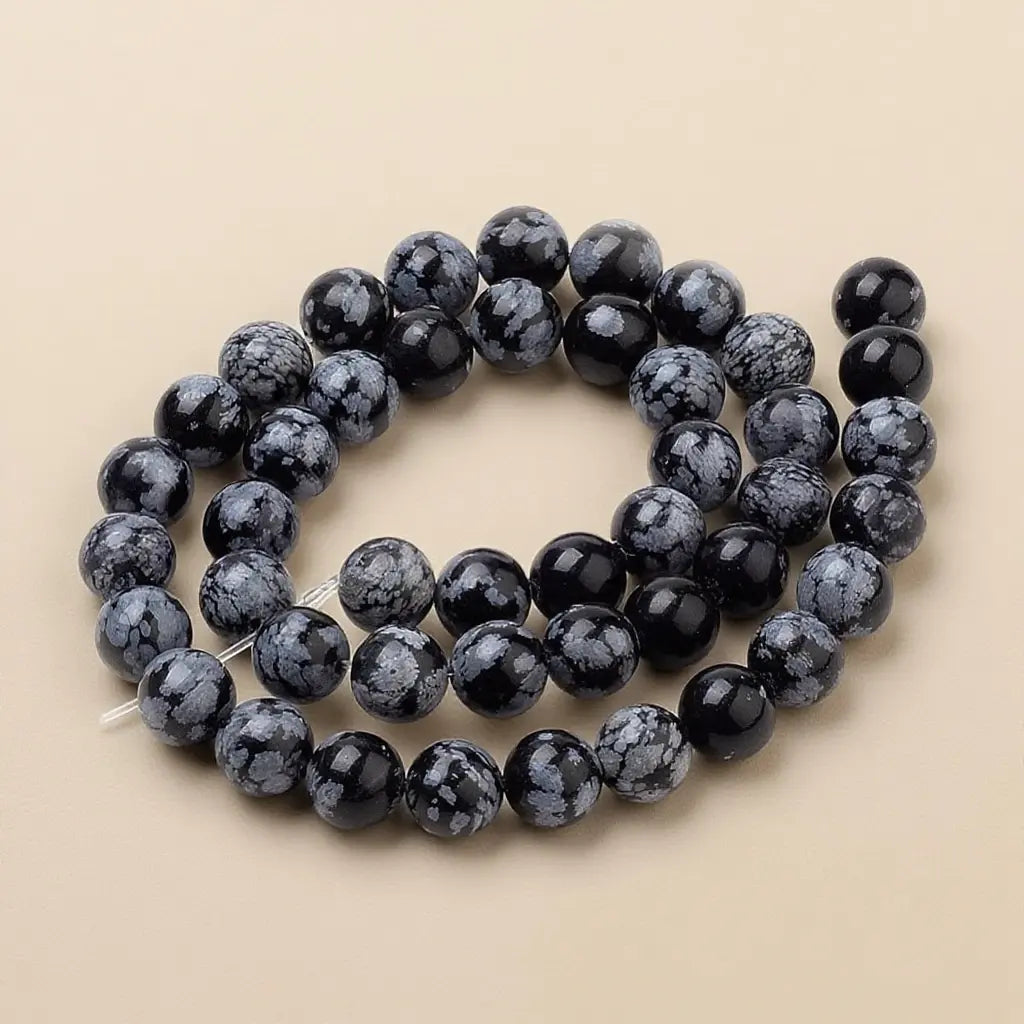 Natural Obsidian Snowflake Rosary Beads - 4mm to 10mm