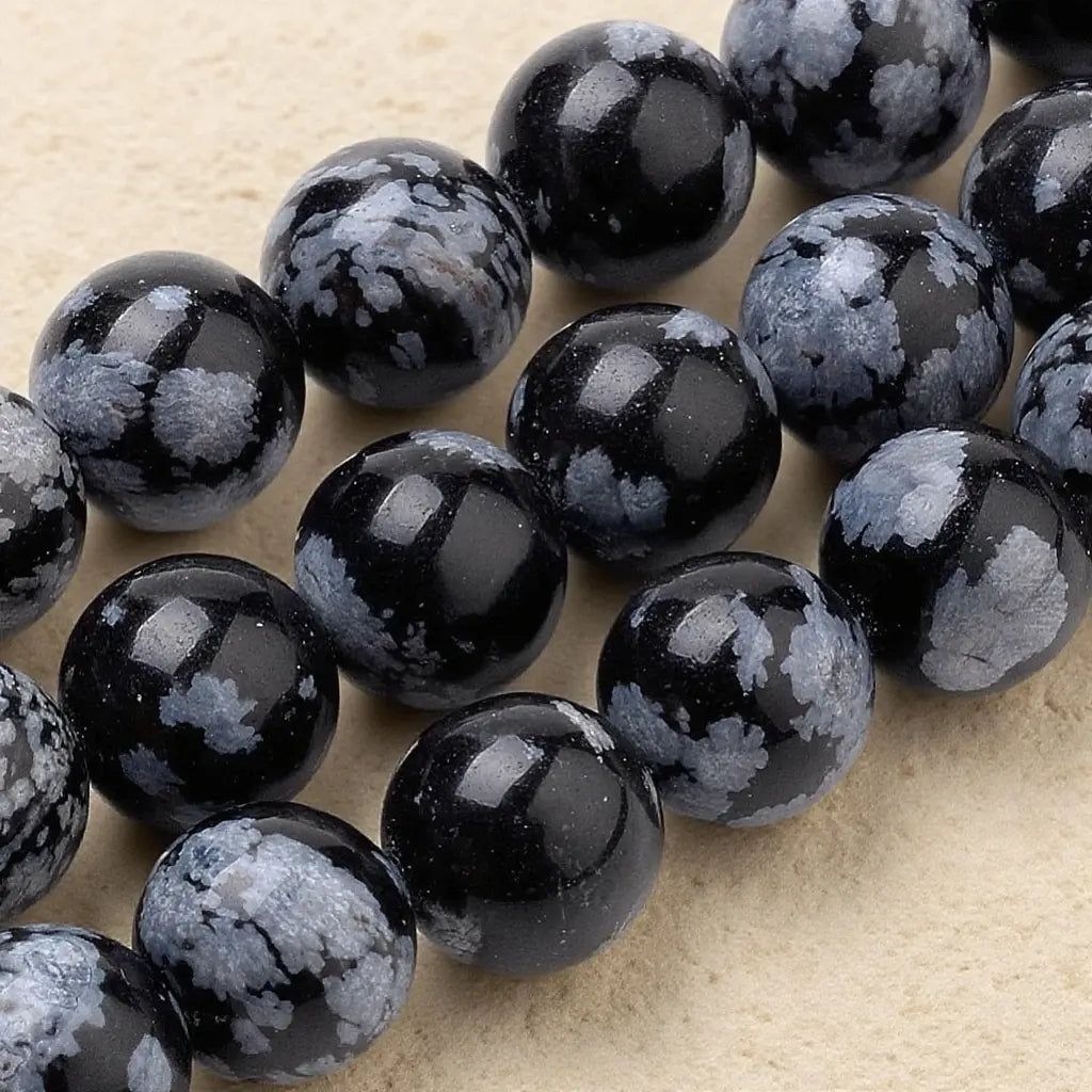Natural Obsidian Snowflake Rosary Beads - 4mm to 10mm