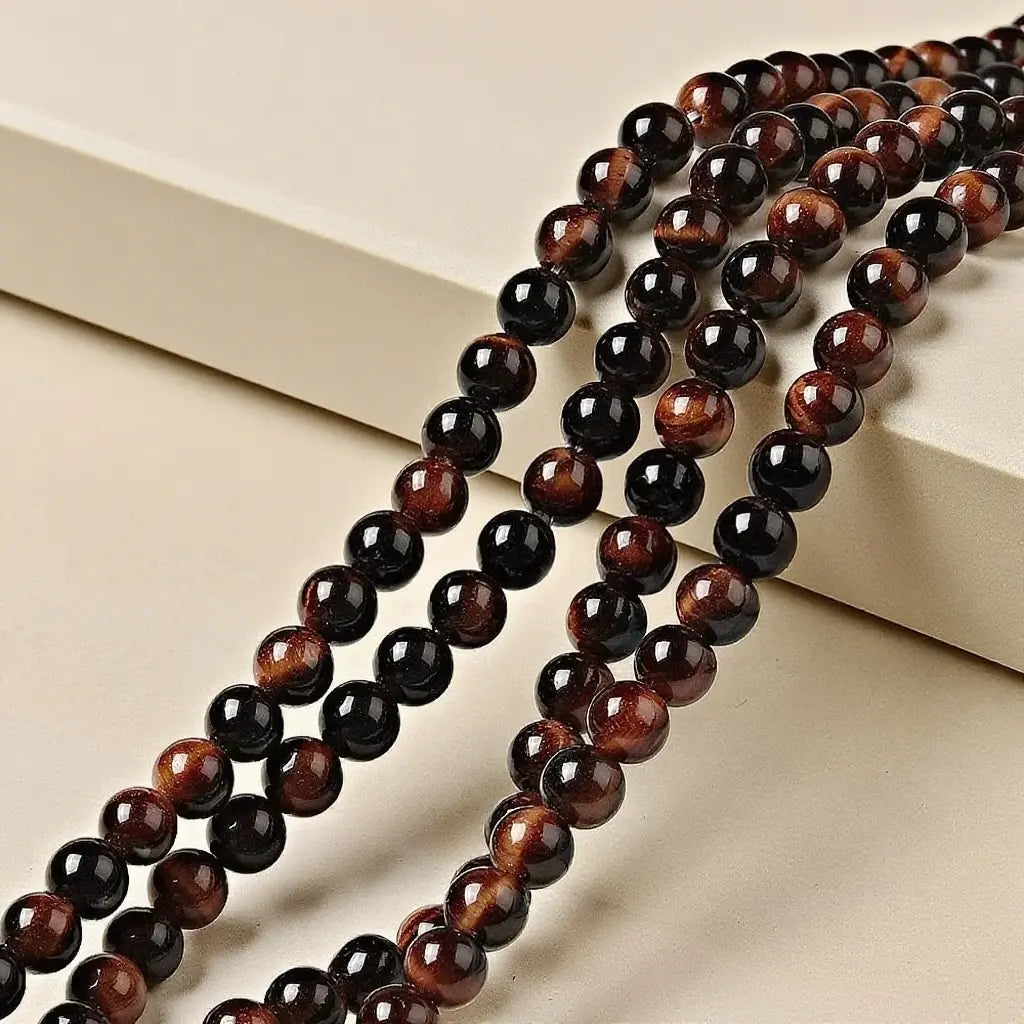Perles chapelets en œil de tigre rouge naturel 5A - 4 mm à 10 mm