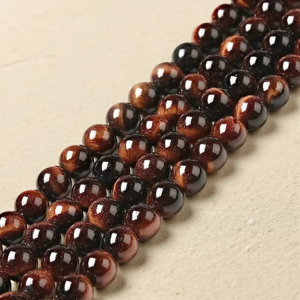 Perles chapelets en œil de tigre rouge naturel 5A - 4 mm à 10 mm