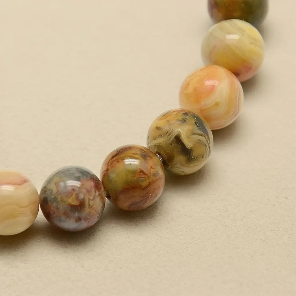 Perles Brins d'agate rondes dentelle folle naturelle - 4 mm 6 mm 8 mm 10 mm