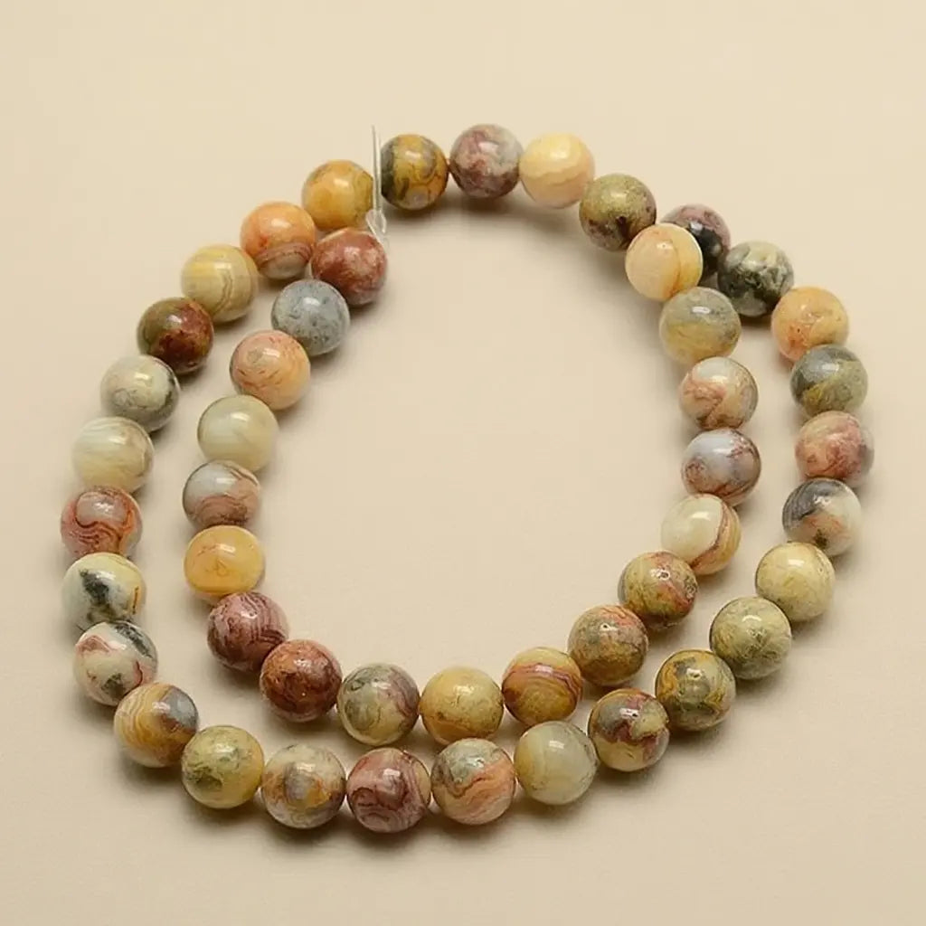 Perles Brins d'agate rondes dentelle folle naturelle - 4 mm 6 mm 8 mm 10 mm