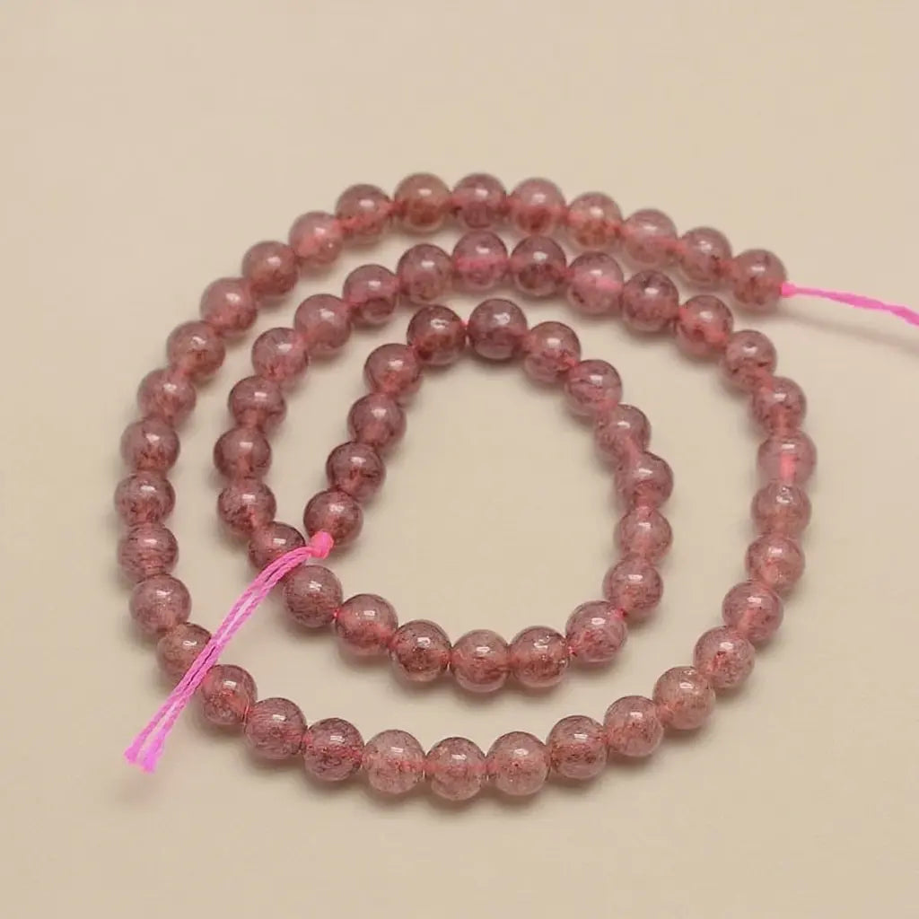 Perles quartz fraise rondes du Brésil naturelles qualité 3A- 4 mm 6 mm 8 mm
