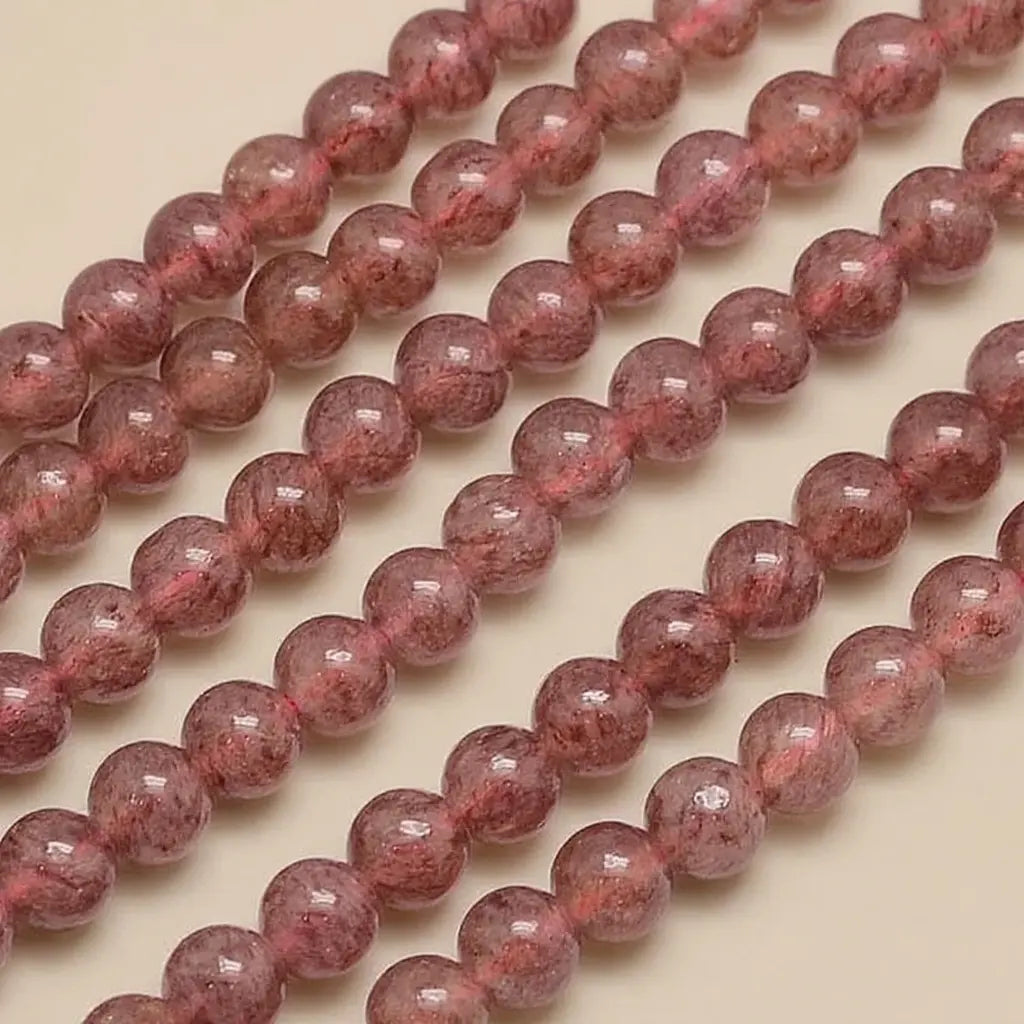Perles quartz fraise rondes du Brésil naturelles qualité 3A- 4 mm 6 mm 8 mm