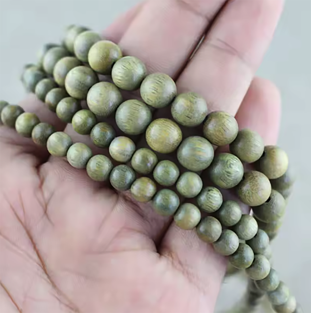Natural Green Sandalwood Round Beads - 6mm 8mm