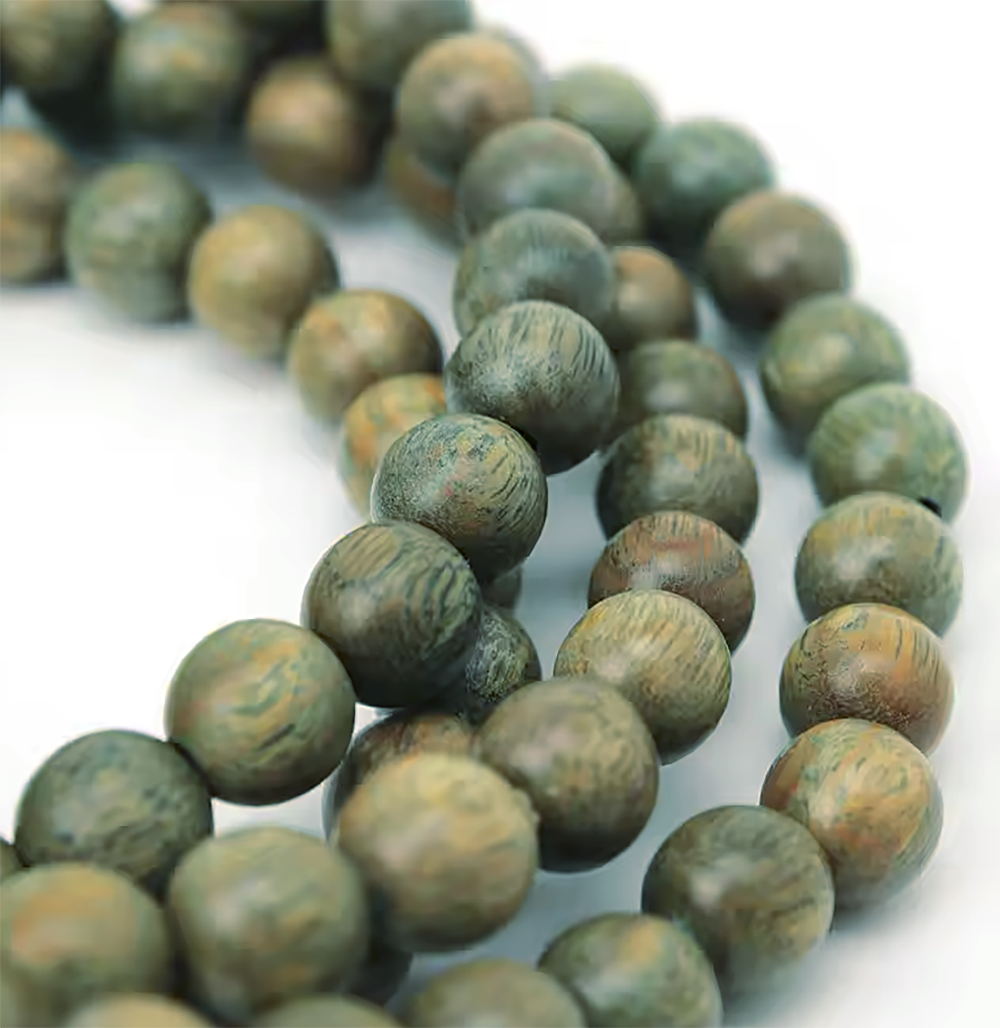 Perles en bois de santal vert rondes naturelles - 6 mm 8 mm