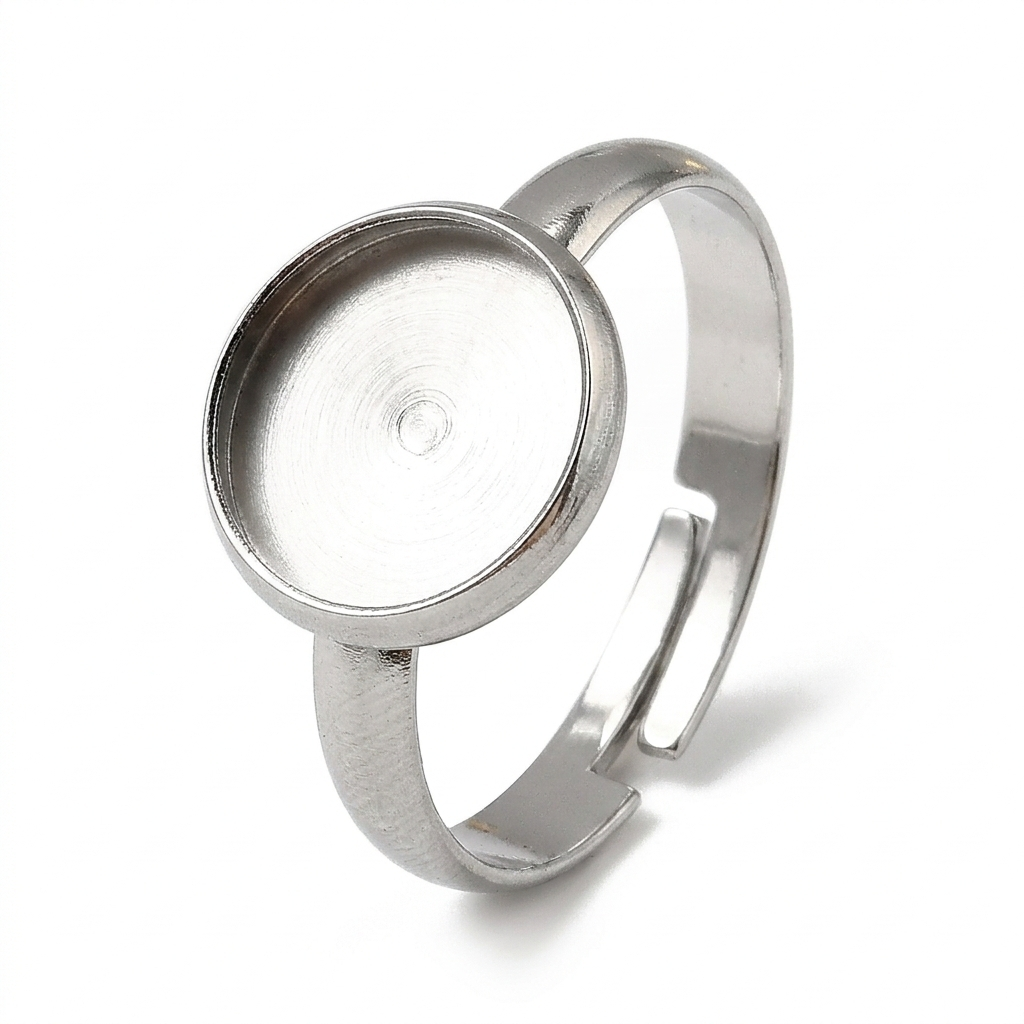 Bague réglable en acier inoxydable 304 – Plateau rond 10mm / 12mm – Lot de 20 pièces