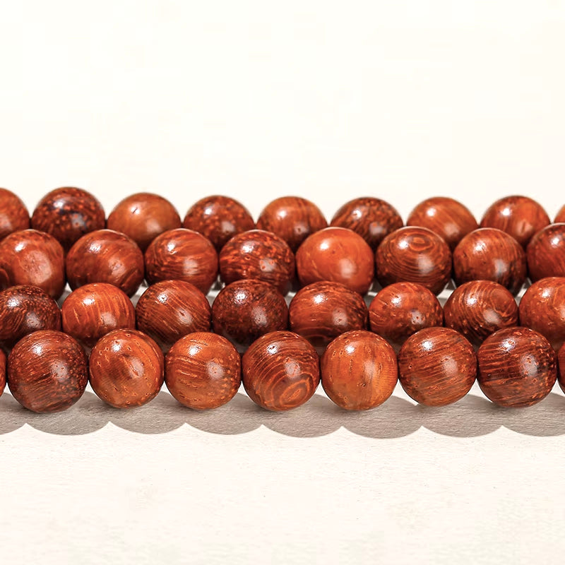 Perles en bois de santal teinté rouge rondes naturelles - 10mm