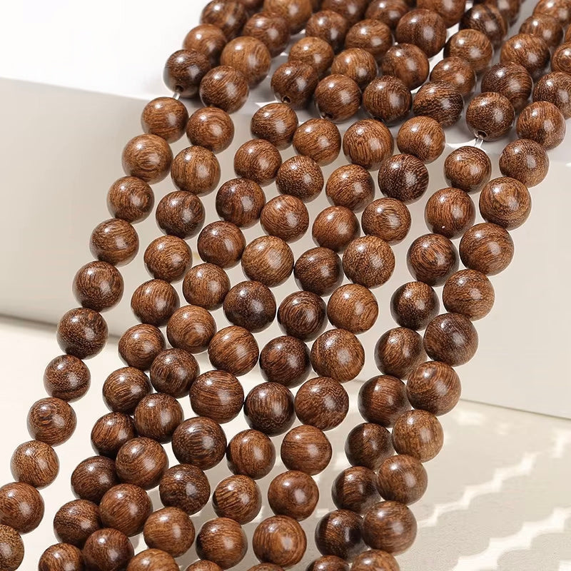 Perles en bois de santal soie or rondes naturelles - 6 mm 8 mm 10mm