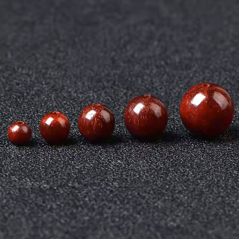 Perles en bois de santal teinté rouge rondes naturelles - 10mm