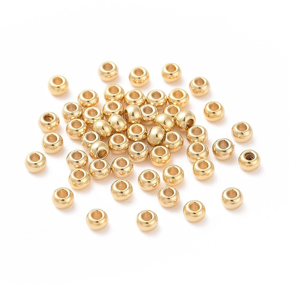 304 Stainless Steel Beads, Round, 18k Gold, 3x2mm, Hole: 1.2mm, 100 pcs per lot