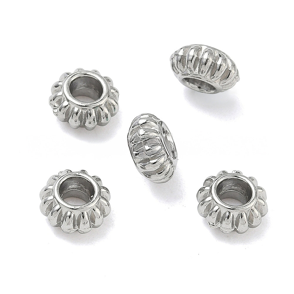 304 Stainless Steel Lantern Beads, Steel Color, 7x3.5mm, Hole: 3mm, 10 pcs per lot