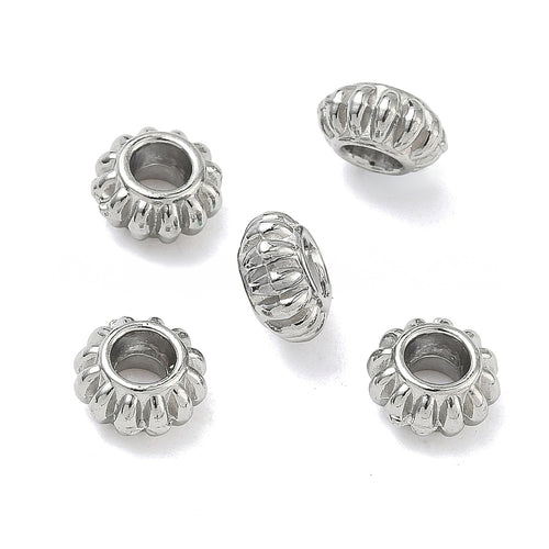 304 Stainless Steel Lantern Beads, Steel Color, 7x3.5mm, Hole: 3mm, 10 pcs per lot