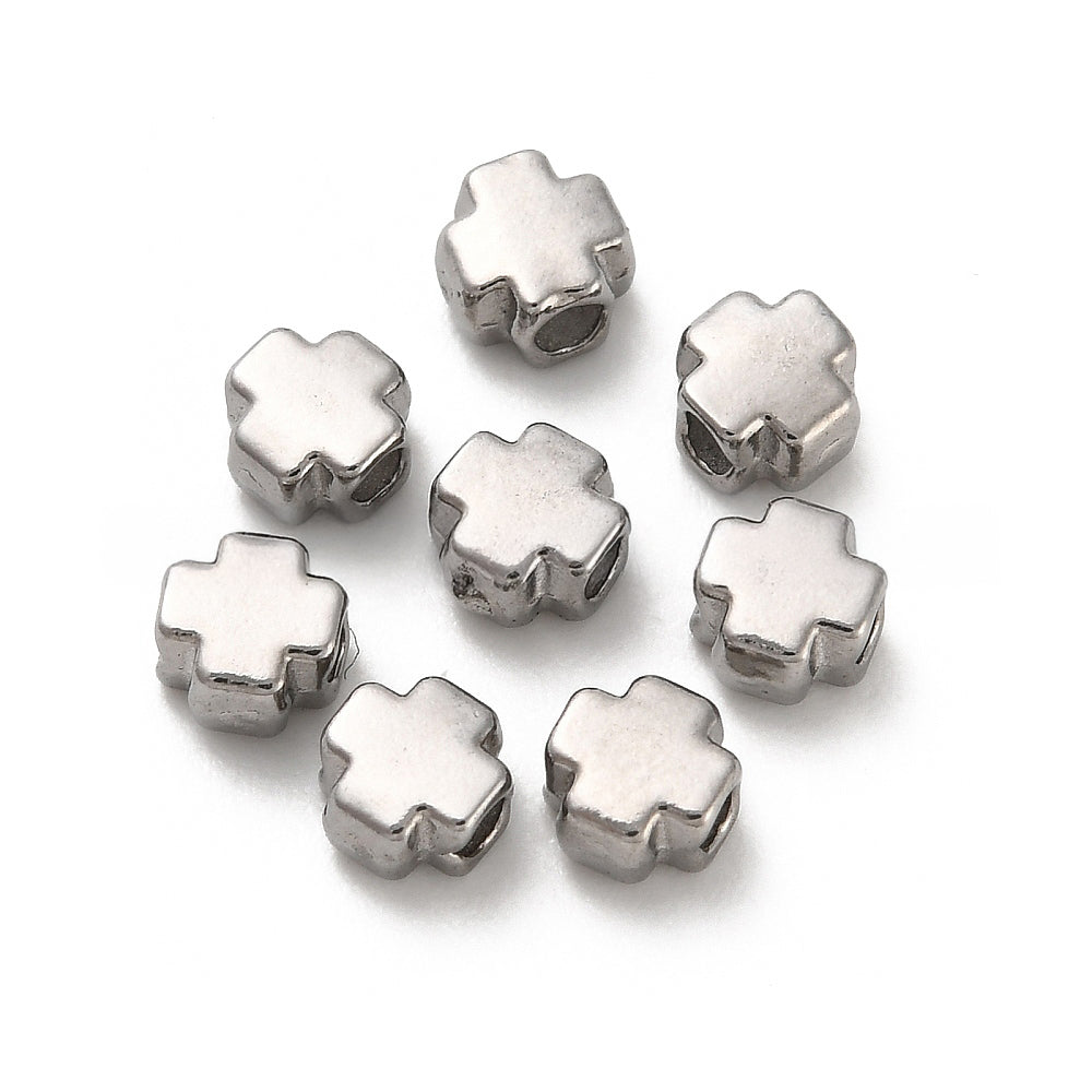 304 Stainless Steel Beads, Cross, Steel Color, 4x4x2.5mm, Hole: 1.4mm, 20pcs/lot