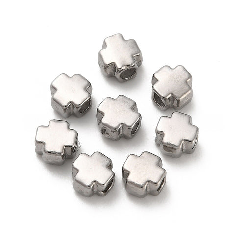 304 Stainless Steel Beads, Cross, Steel Color, 4x4x2.5mm, Hole: 1.4mm, 20pcs/lot