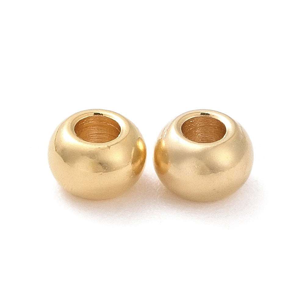 304 Stainless Steel Beads, Round, 18k Gold, 3x2mm, Hole: 1.2mm, 100 pcs per lot