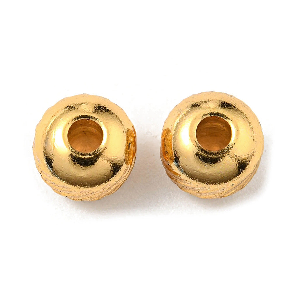 304 Stainless Steel Beads, Round with Twill, Golden, 6x5mm, Hole: 1.5mm, 50 pcs/lot