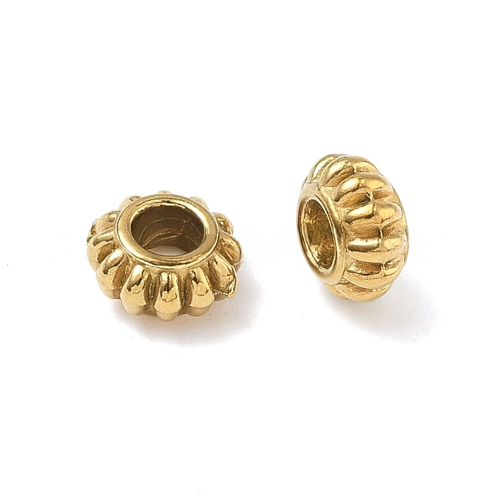 304 Stainless Steel Lantern Shaped Beads, 18K Gold Plated, 7x3.5mm, Hole: 3mm, 10 pcs per lot