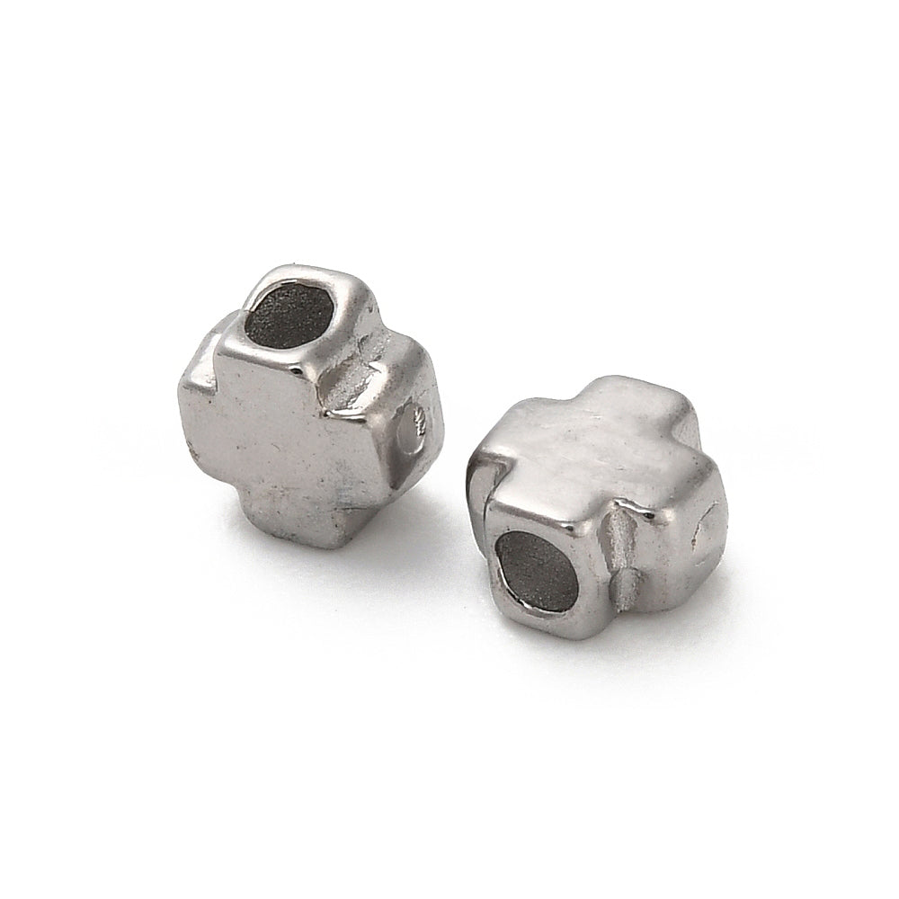 304 Stainless Steel Beads, Cross, Steel Color, 4x4x2.5mm, Hole: 1.4mm, 20pcs/lot