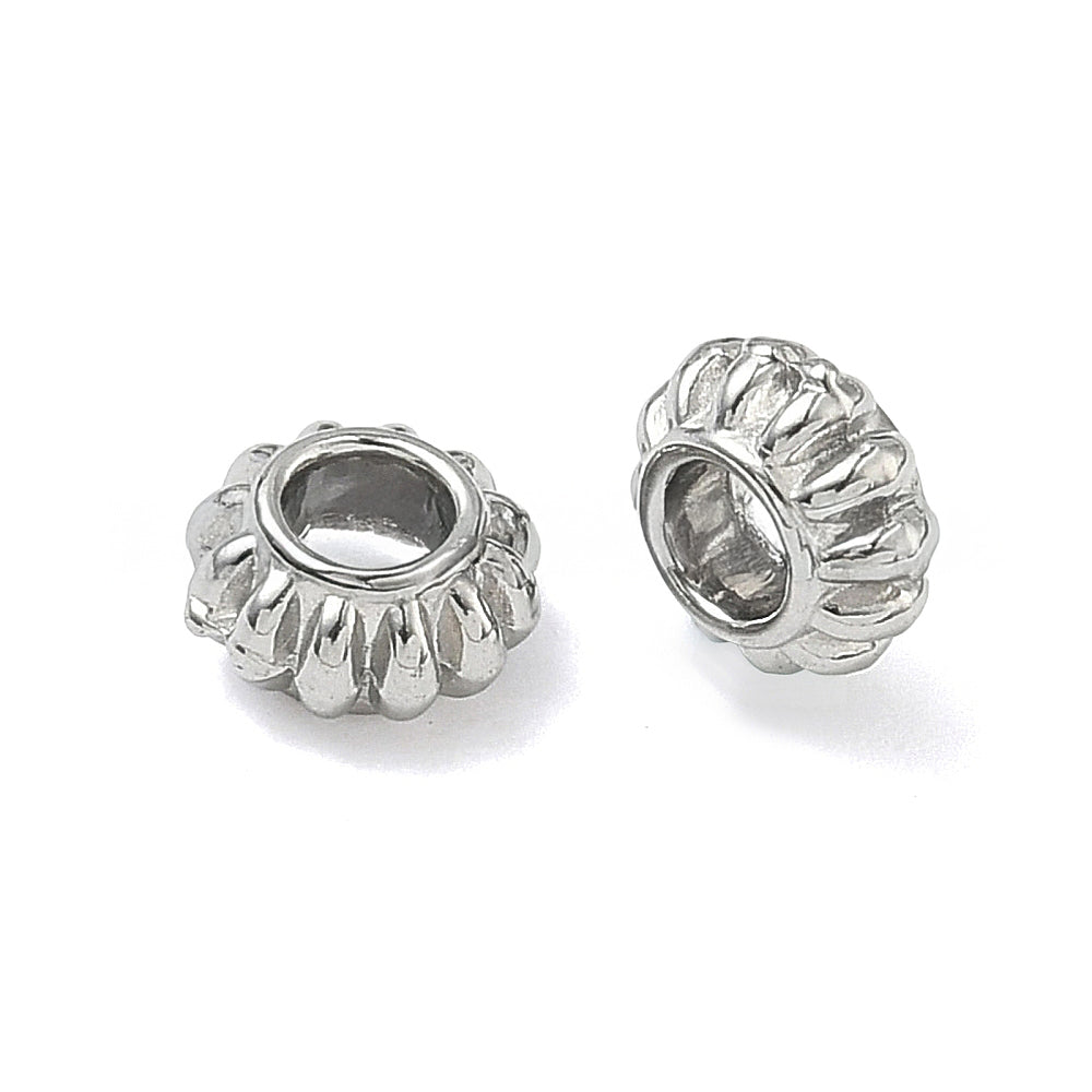 304 Stainless Steel Lantern Beads, Steel Color, 7x3.5mm, Hole: 3mm, 10 pcs per lot