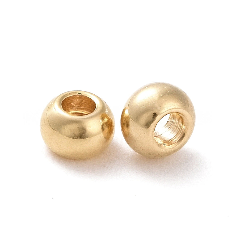 304 Stainless Steel Beads, Round, 18K Gold Plated, 4x3mm, Hole: 2mm, 100 pcs per lot