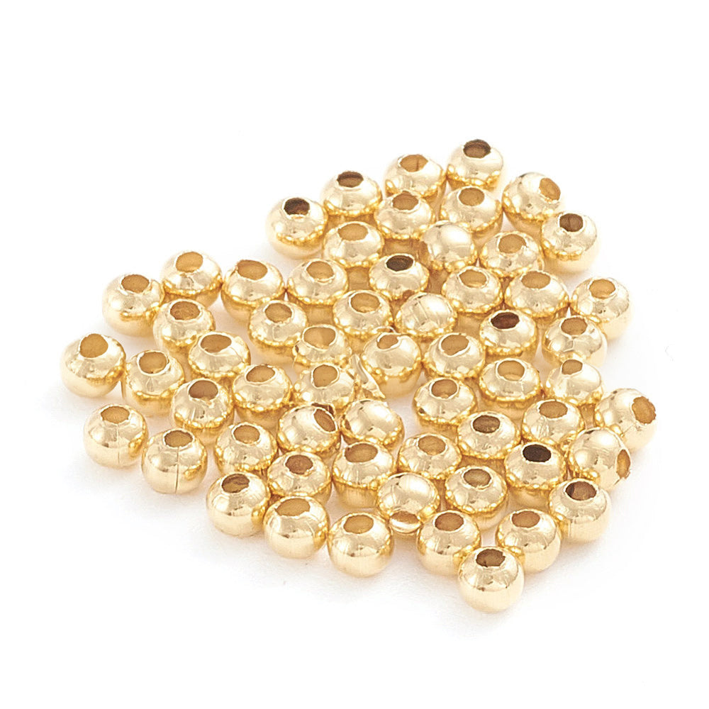 304 Stainless Steel Tarnish Resistant Gold Tone Round Hollow Beads, 2x2mm, Hole: 0.8mm, about 500pcs/lot