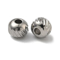 304 Stainless Steel Beads, Round with Twill, Stainless Color, 6x5mm, Hole: 1.5mm, 50 beads per lot