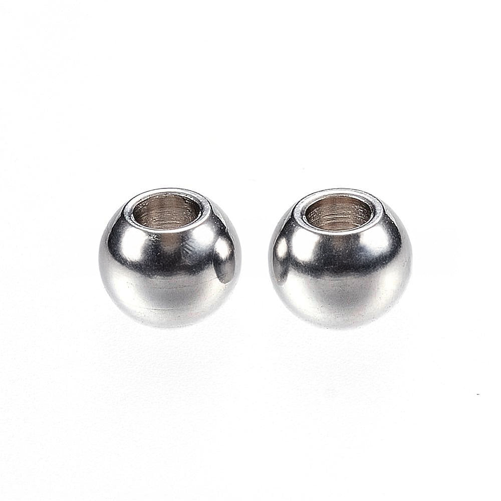 304 Stainless Steel Tarnish Resistant Round Beads, Stainless Steel Color, 5x4mm, Hole: 2mm, about 200 pcs/lot