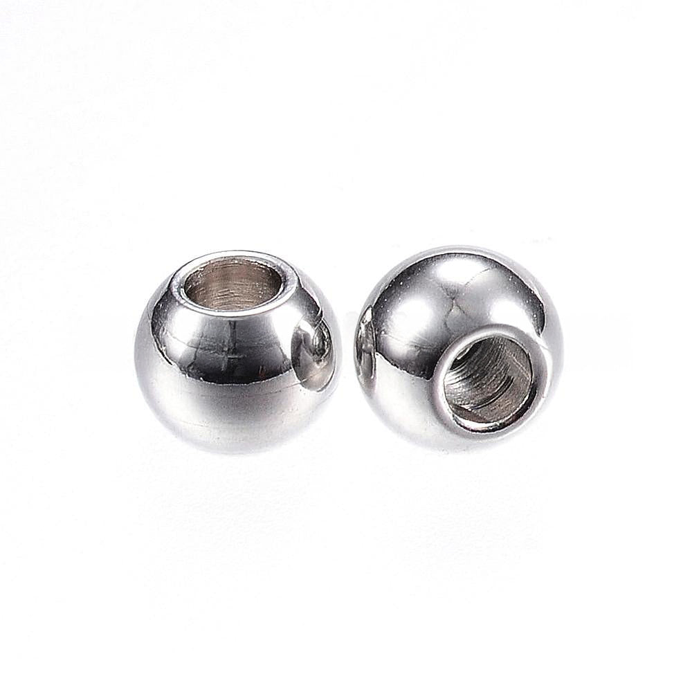 304 Stainless Steel Tarnish Resistant Round Beads, Stainless Steel Color, 5x4mm, Hole: 2mm, about 200 pcs/lot
