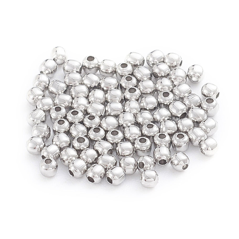 304 Stainless Steel Beads, Round and Hollow, Stainless Steel Color, 2x2mm, Hole: 0.8mm, about 1000 pcs/lot