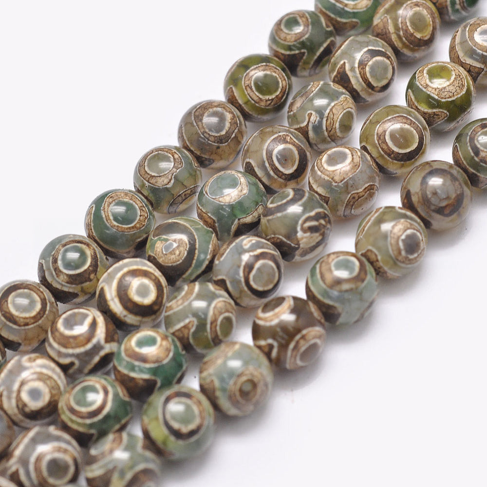 Perles Chapelets de style tibétain DZI agate 3 yeux - 8 mm