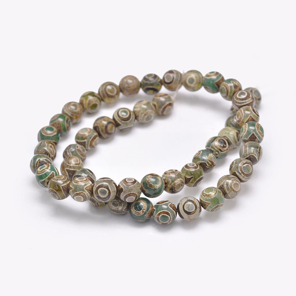 Perles Chapelets de style tibétain DZI agate 3 yeux - 8 mm