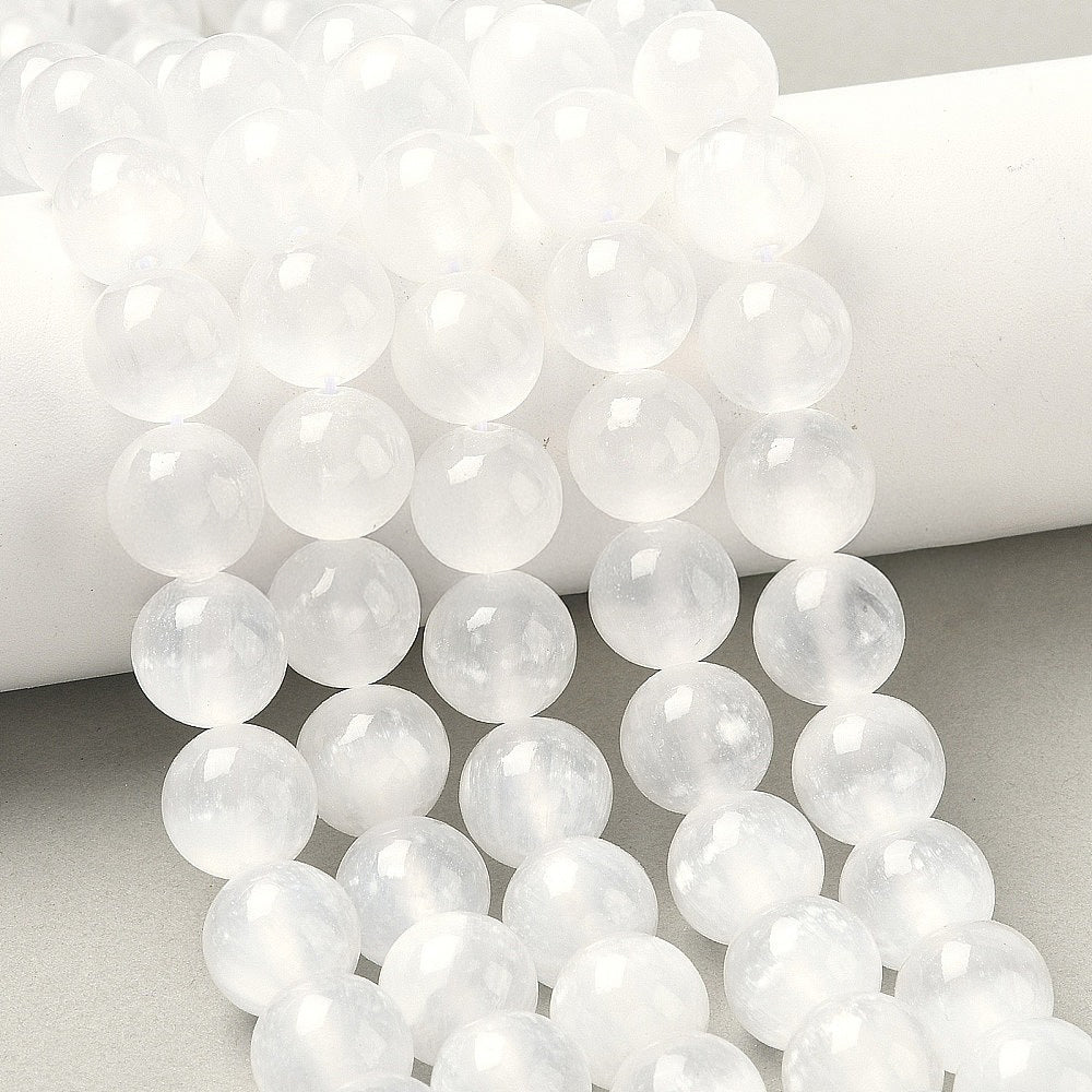 5A Grade Natural Round Selenite Beads - 6mm 8mm 10mm