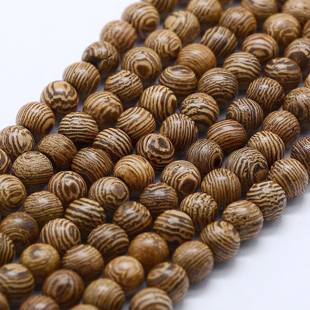 Perles en bois de wengé rondes naturelles - 6 mm 8 mm 10mm