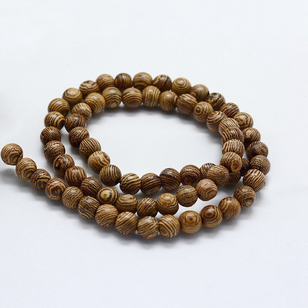 Perles en bois de wengé rondes naturelles - 6 mm 8 mm 10mm