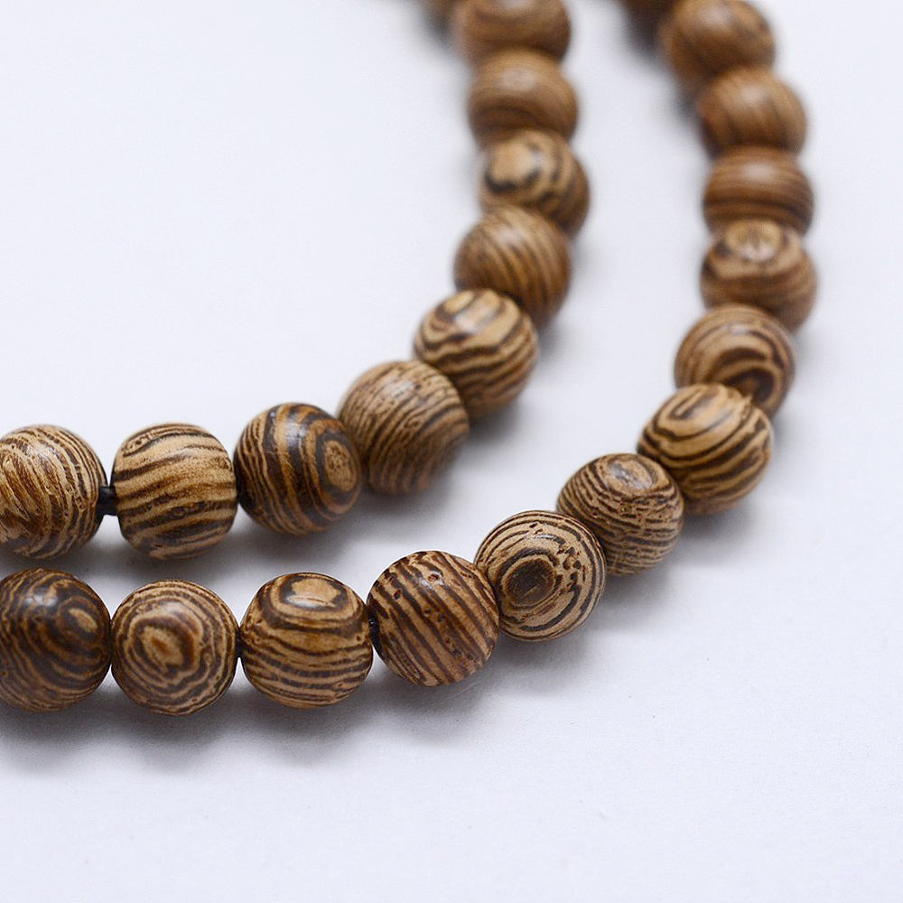Perles en bois de wengé rondes naturelles - 6 mm 8 mm 10mm