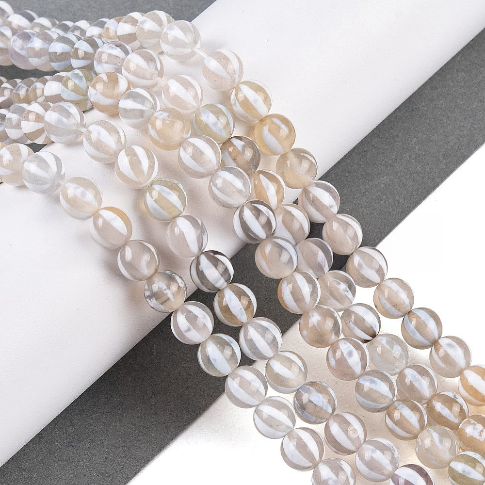 Perles Chapelets de style tibétain DZI blanc cassé - 8 mm