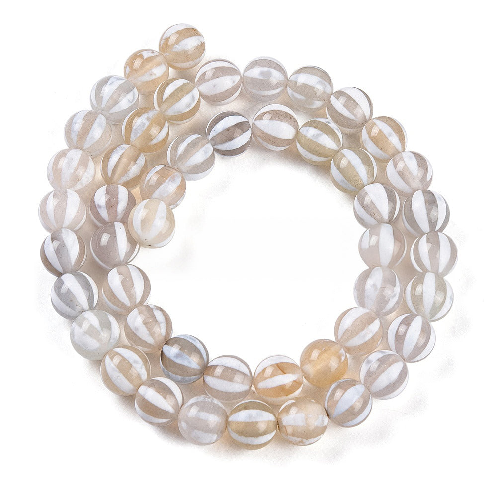 Perles Chapelets de style tibétain DZI blanc cassé - 8 mm