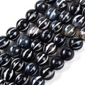 Tibetan Style DZI Beads, Black with White Pattern - 8mm