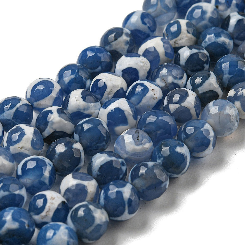 Tibetan-style beads, blue agate DZI with giraffe skin pattern - 8 mm