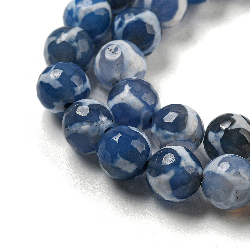 Tibetan-style beads, blue agate DZI with giraffe skin pattern - 8 mm