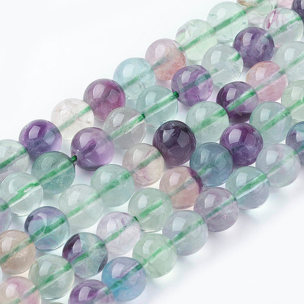 Perles en fluorite multicouleurs rondes naturelles qualité 3A - 4 mm 6 mm 8 mm