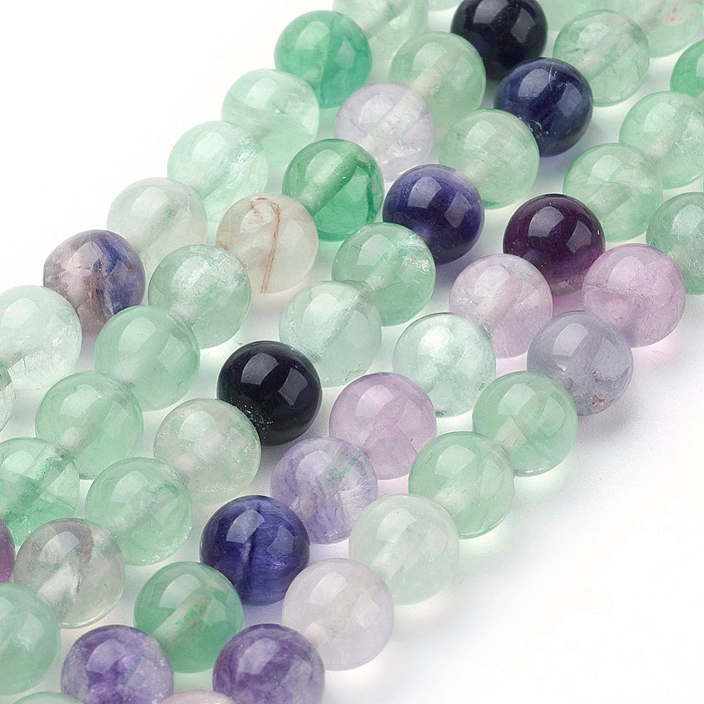 Perles en fluorite multicouleurs rondes naturelles qualité 3A - 4 mm 6 mm 8 mm