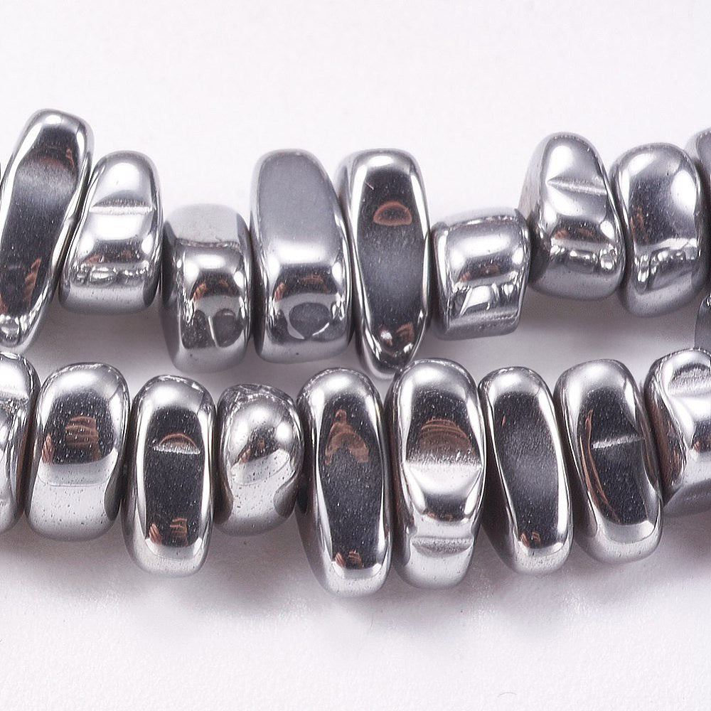 Perles Brins d'hématite synthétique pépites, couleur platine, 4~6x5~12x3mm