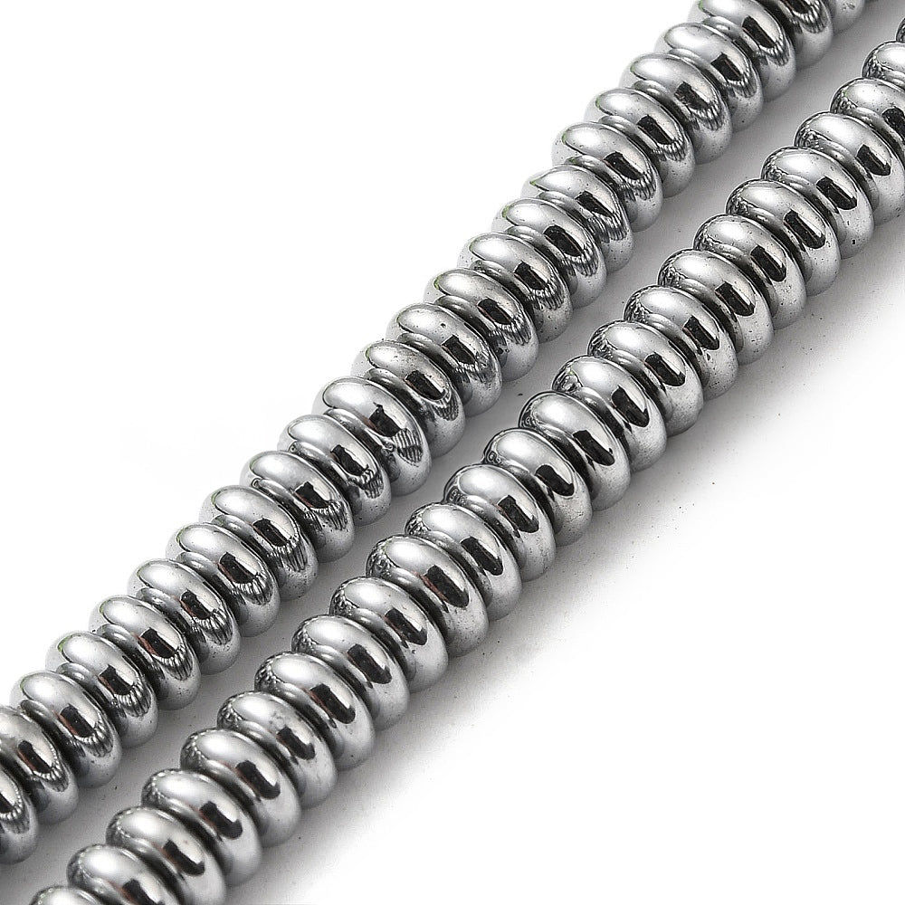 Perles Brins d'hématite synthétique disque, couleur platine, 6x2,5mm