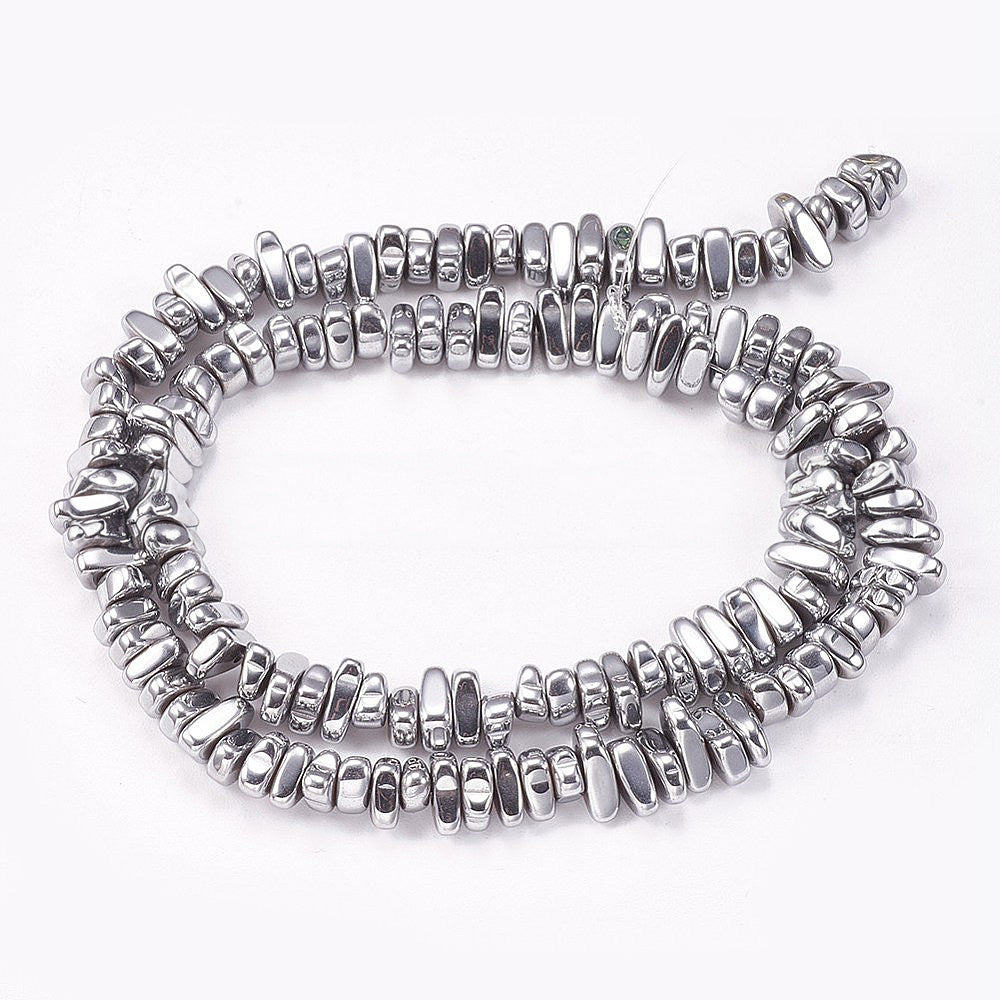 Perles Brins d'hématite synthétique pépites, couleur platine, 4~6x5~12x3mm