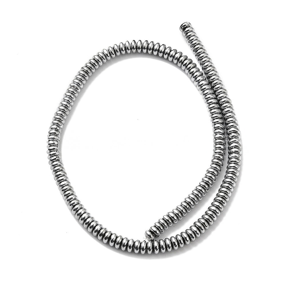 Perles Brins d'hématite synthétique disque, couleur platine, 6x2,5mm