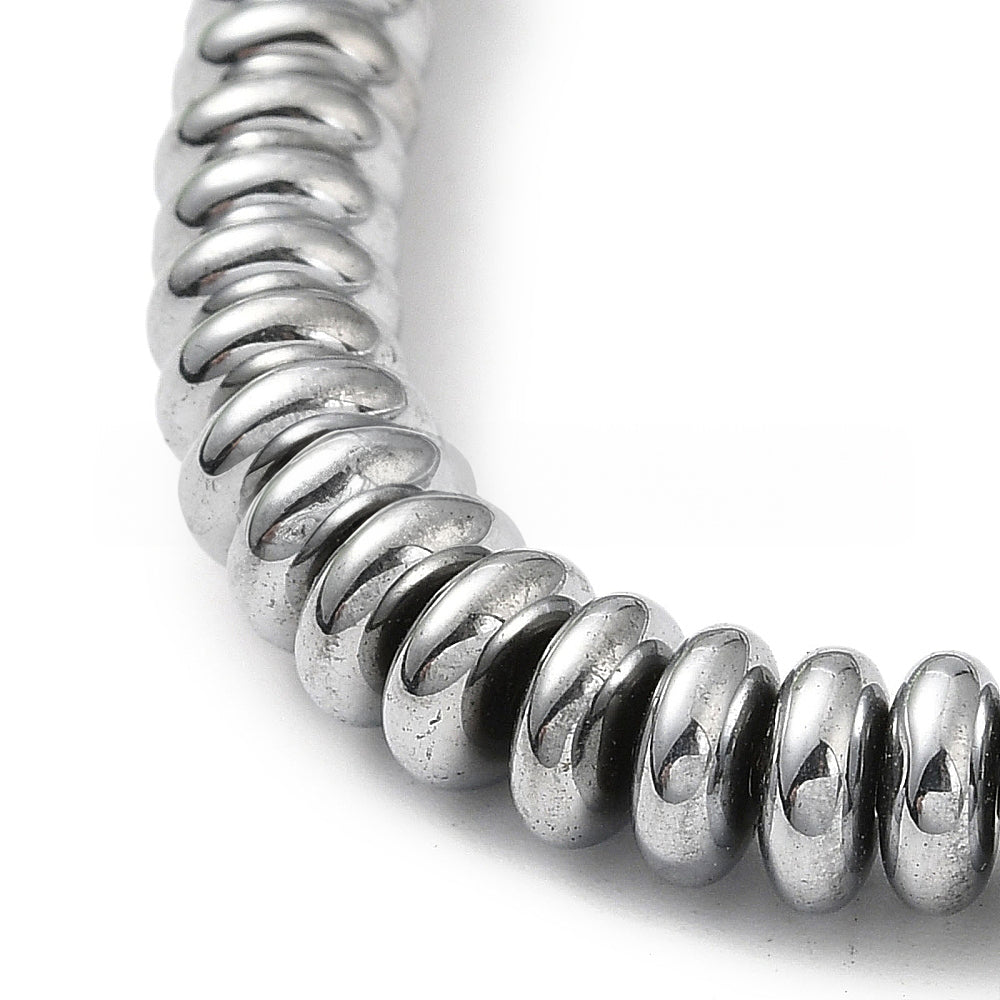 Perles Brins d'hématite synthétique disque, couleur platine, 6x2,5mm