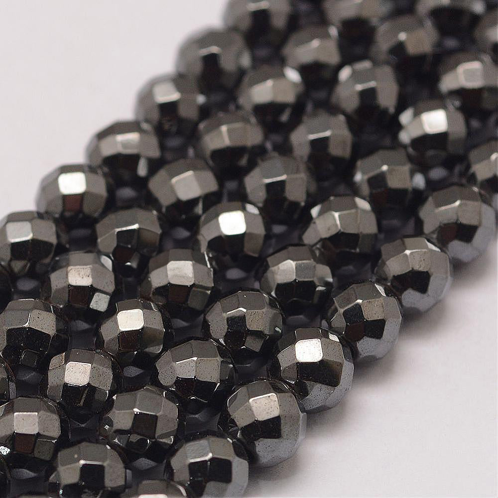 Perles Brins d'hématite synthétique à facettes- 6 mm 8 mm